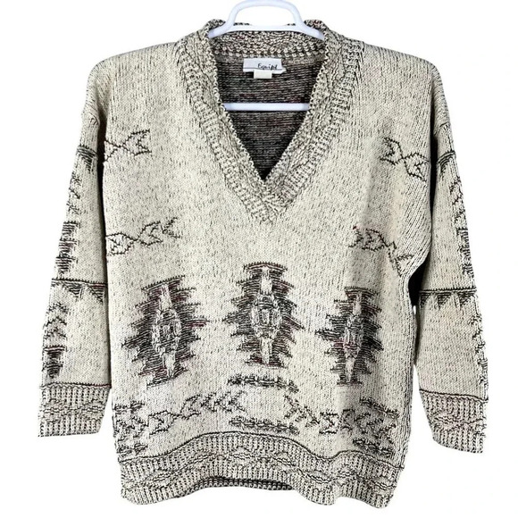 Vintage Equipt Mens L-XL Aztec Pullover Sweater Southwestern Cotton Blend Hippie - Picture 4 of 16